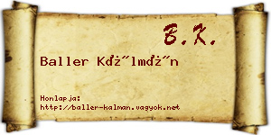 Baller Kálmán névjegykártya